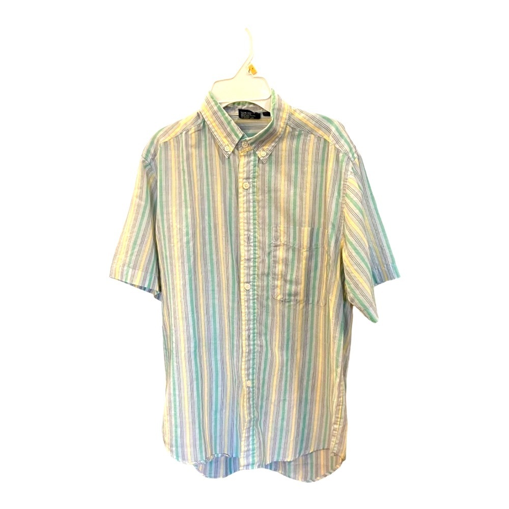 BRITTANIA Short Sleeve Lightweight Vertically Striped Cotton Poly Blend S